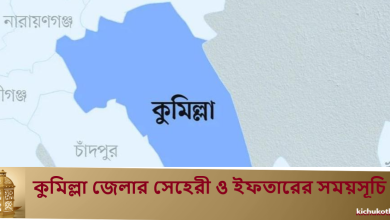 কুমিল্লা জেলার সেহেরী ও ইফতারের সময়সূচি