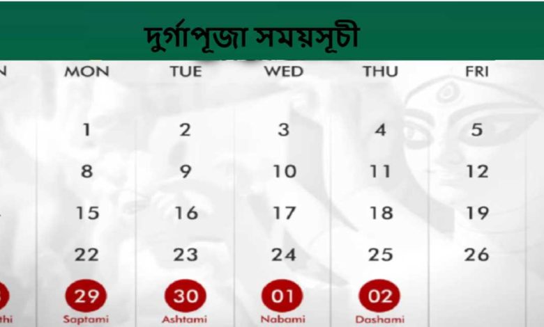 দুর্গাপূজা সময়সূচী